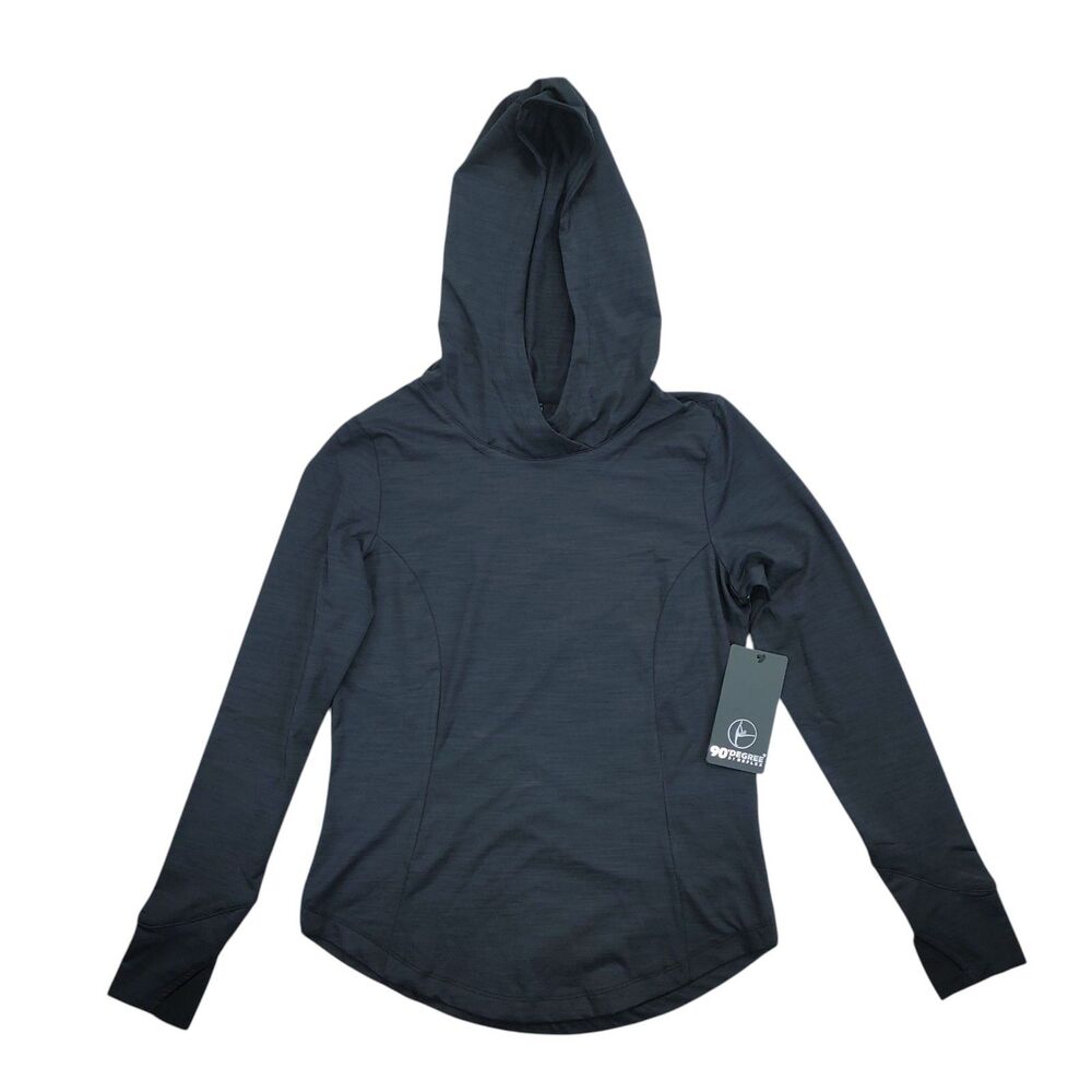 90 Degree by Reflex Flex For It Womens Charcoal SD Long Sleeve Hooded Top Size S